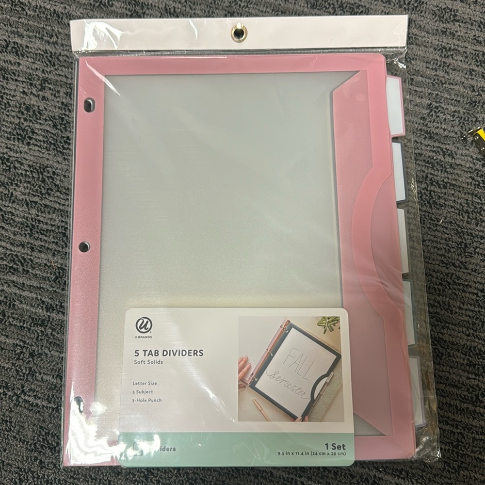 Three hole binder dividers (set of 5)